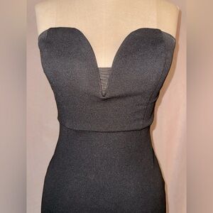 Formal long low cut strapless black mermaid dress